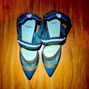 Woman’s Fendi Colibri cloth heels in brown, size 38 Eu.